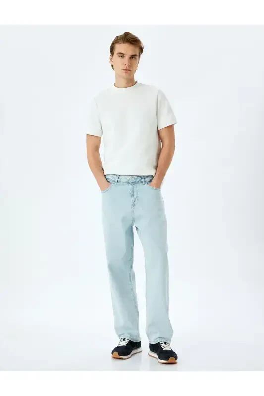 Normal Bel Paxtali Keng Baggy Jinsi Shim - Ochiq Ko'k - 1