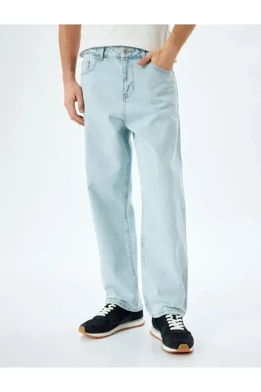 Normal Bel Paxtali Keng Baggy Jinsi Shim - Ochiq Ko'k - 3