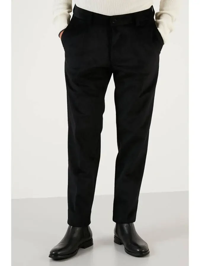 Normal Bel Regular Fit Düz Paça Kadife Erkek Pantolon 645MERLIN-Siyah - 4