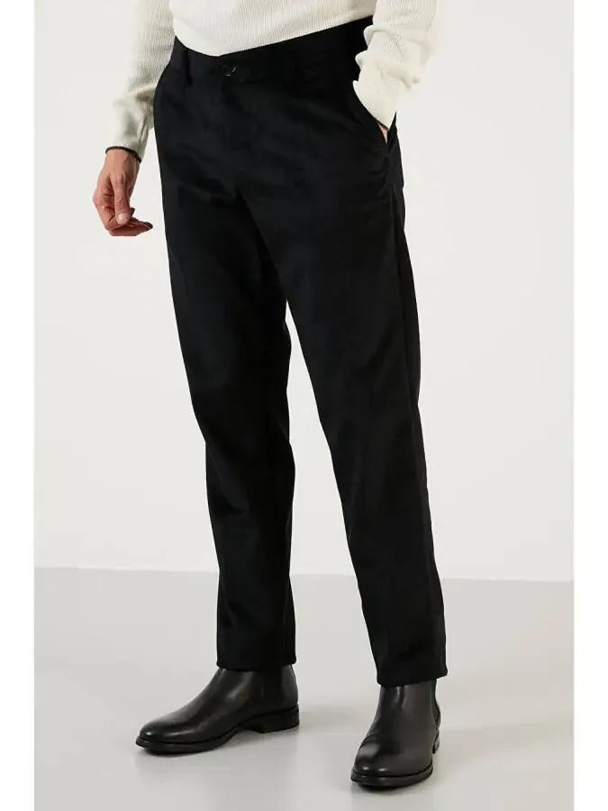 Siyah Normal Bel Regular Fit Düz Paça Kadife Erkek Pantolon 645MERLIN-Siyah - 1