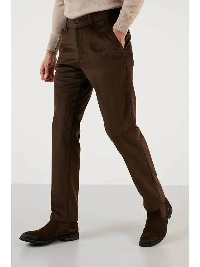Kahverengi Normal Bel Regular Fit Düz Paça Kadife Erkek Pantolon 645MERLIN-Kahverengi - 2