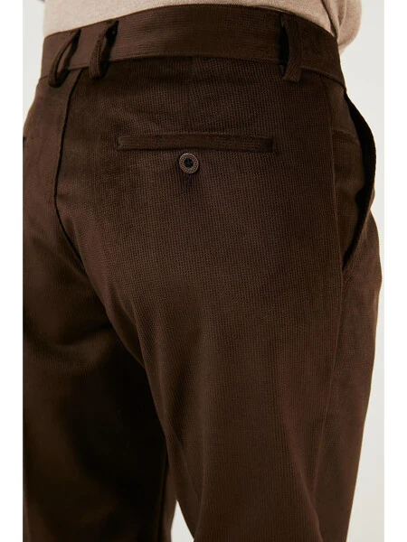 Kahverengi Normal Bel Regular Fit Düz Paça Kadife Erkek Pantolon 645MERLIN-Kahverengi - 7
