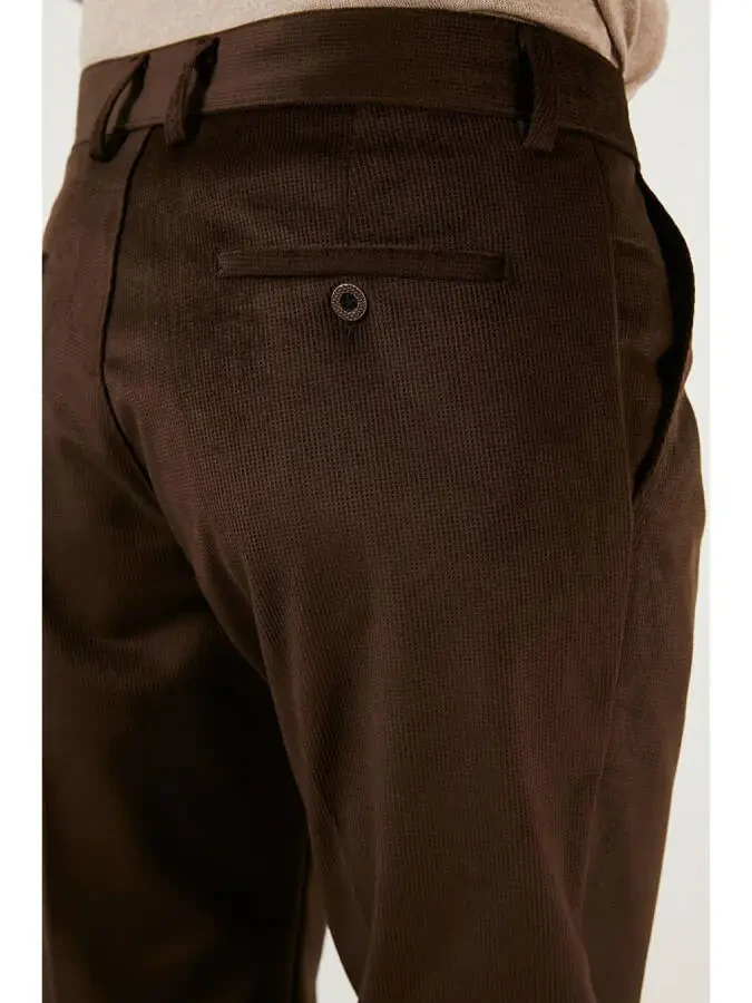 Kahverengi Normal Bel Regular Fit Düz Paça Kadife Erkek Pantolon 645MERLIN-Kahverengi - 7