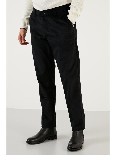 Normal Bel Regular Fit Düz Paça Kadife Erkek Pantolon 645MERLIN-Siyah - 1