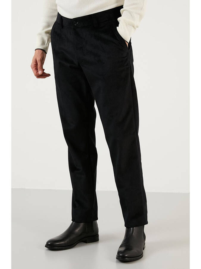 Normal Bel Regular Fit To'g'ri Oyoqli Kadife Erkaklar Shim 645MERLIN-Qora - 1