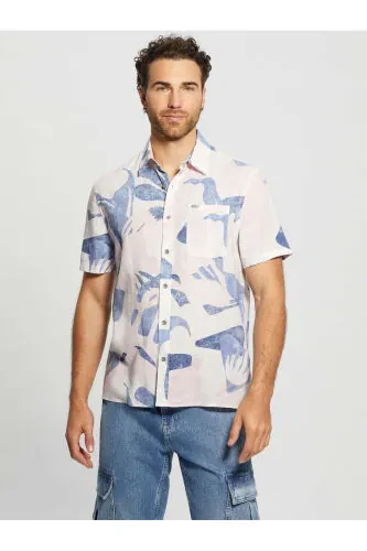 Normal Cream Printed Men's Shirt M4GH39WG3L0P0GL_SS COLLIN INSIDE PR - GUESS (1)