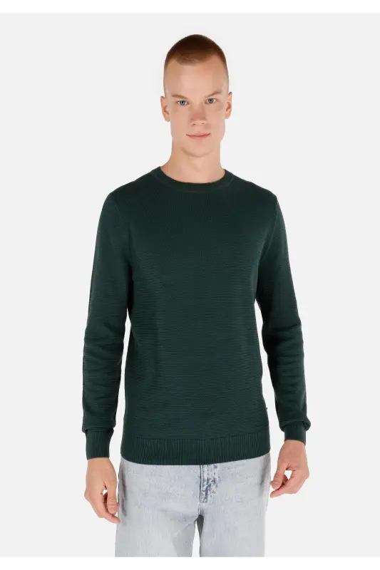 Normal Fit Crew Neck Green Men's Sweater Cl104 - 3