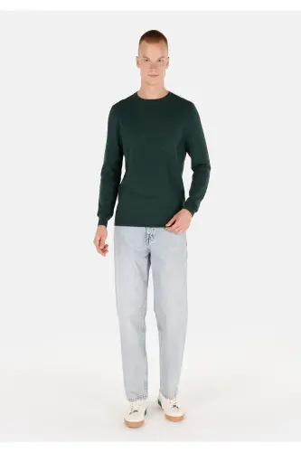 Normal Fit Crew Neck Green Men's Sweater Cl104 - 5