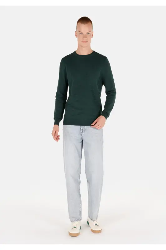 Normal Fit Crew Neck Green Men's Sweater Cl104 - 5