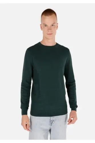 Normal Fit Crew Neck Green Men's Sweater Cl104 - 1