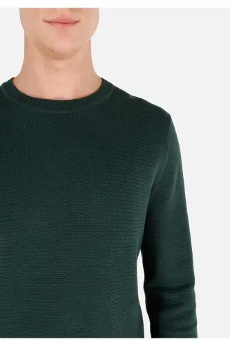 Normal Fit Crew Neck Green Men's Sweater Cl104 - 5