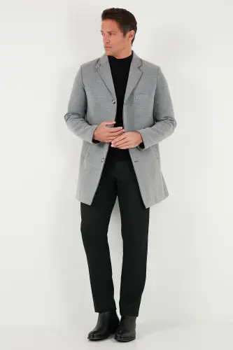 Normal Kalıp Tek Yırtmaçlı Düğmeli Mono Yaka Kaşe Kaban Erkek KABAN 5840098-GRİ - BURATTI (1)