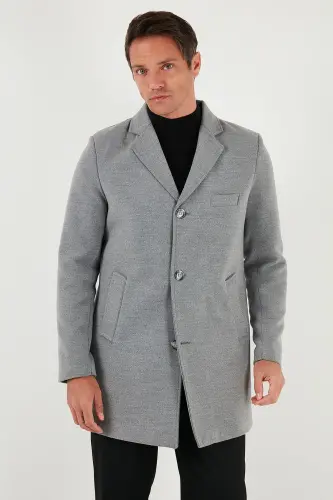 Normal Kalıp Tek Yırtmaçlı Düğmeli Mono Yaka Kaşe Kaban Erkek KABAN 5840098-GRİ - 5