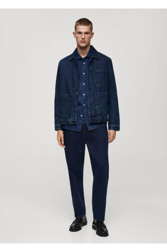 Normal Kesim Denim Gömlek-Koyu Mavi - MANGO MAN (1)