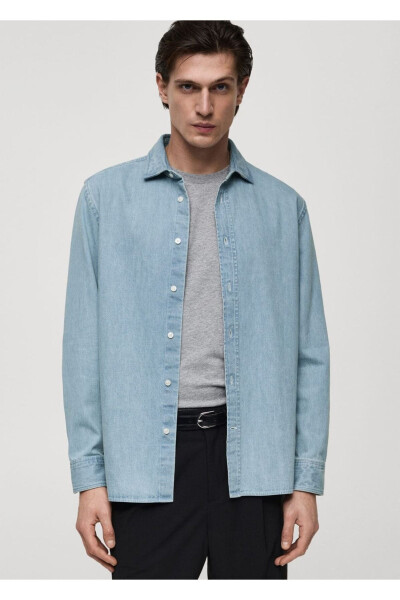 Normal Kesim Denim Gömlek-Açık Mavi - 1
