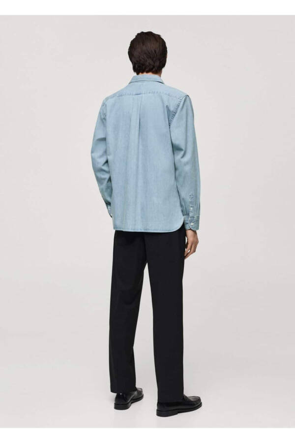 Normal Kesim Denim Gömlek-Açık Mavi - 4