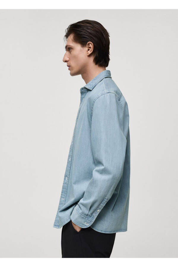 Normal Kesim Denim Gömlek-Açık Mavi - 6