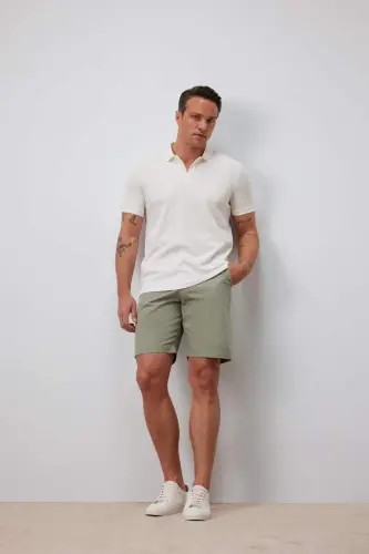 Regular Fit Gabardin Bermuda Şort-Yeşil - 1