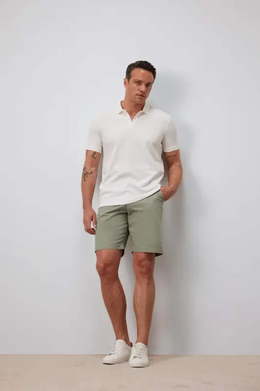 Regular Fit Gabardin Bermuda Şort-Yeşil - 1