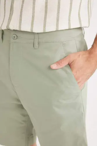 Regular Fit Gabardin Bermuda Şort-Yeşil - 7