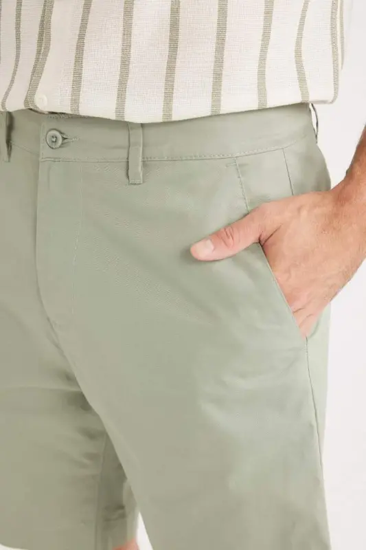 Regular Fit Gabardin Bermuda Şort-Yeşil - 7
