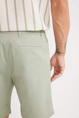 Regular Fit Gabardin Bermuda Şort-Yeşil - 8