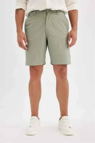 Regular Fıt Gabardin Bermuda-Yeşil - 4
