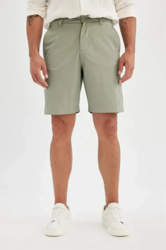 Regular Fıt Gabardin Bermuda-Yeşil - 4