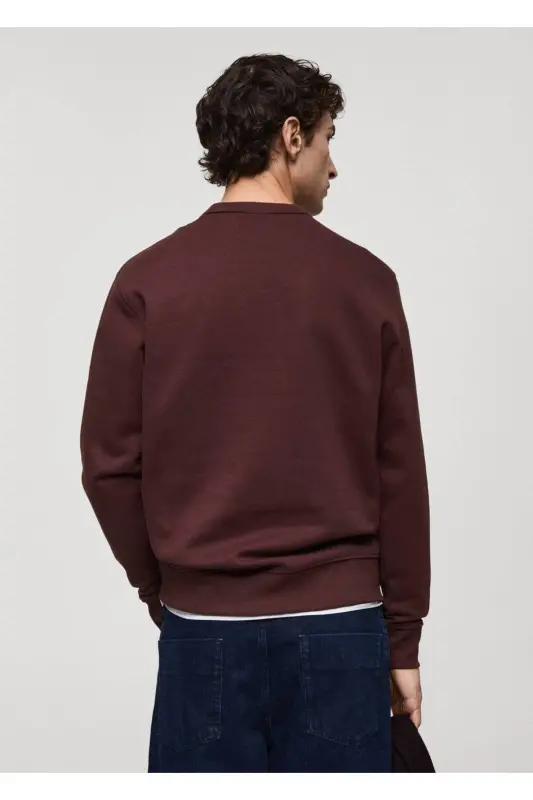 Regular kesim pamuklu sweatshirt-Burgonya Rengi - 4