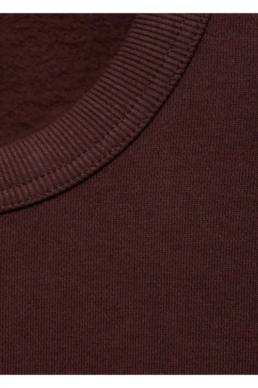 Normal kesim pamuklu sweatshirt-Bordo Rengi - 5