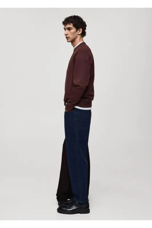 Normal kesim pamuklu sweatshirt-Bordo Rengi - 6