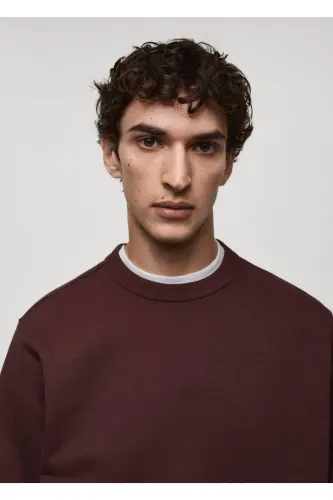 Normal kesim pamuklu sweatshirt-Bordo Rengi - 7