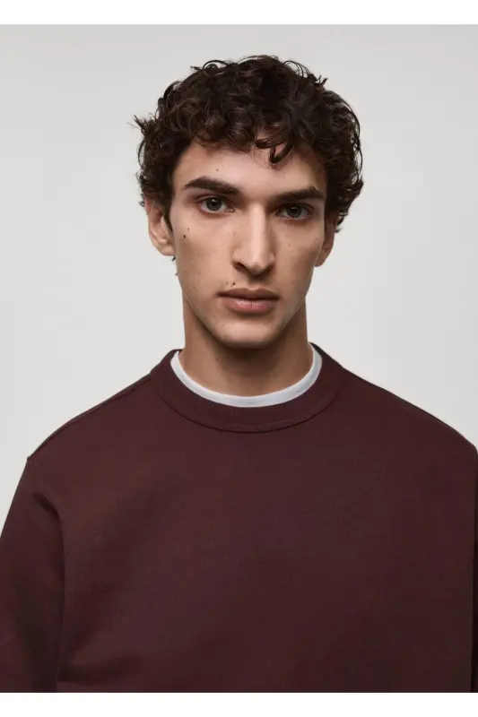 Normal kesim pamuklu sweatshirt-Bordo Rengi - 7