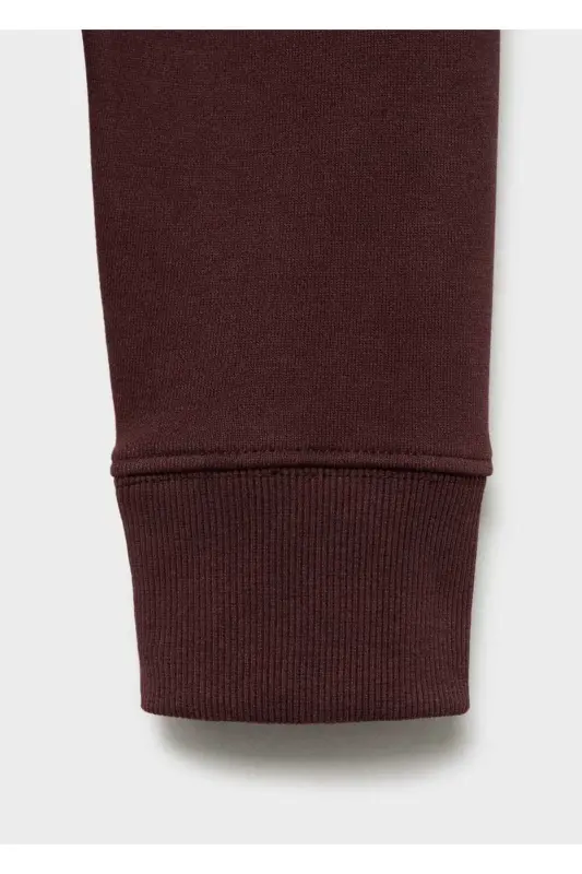 Normal kesim pamuklu sweatshirt-Bordo Rengi - 8