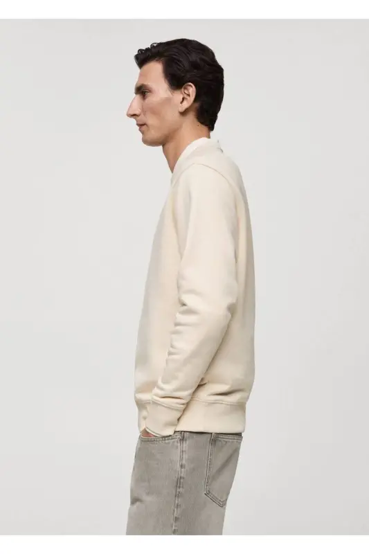 Regular kesim pamuklu sweatshirt-Ekrü - 6