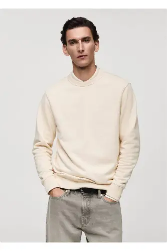 Normal kesim pamuklu sweatshirt - Ekru 