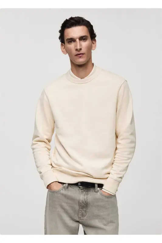 Normal kesim pamuklu sweatshirt - Ekru - MANGO MAN