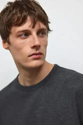 Regular Fit Petek Dokulu Tişört-Koyu gri - 3