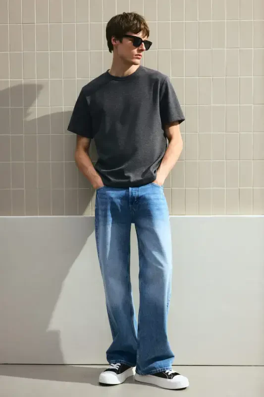 Regular Fit Petek Dokulu Tişört-Koyu gri - 4