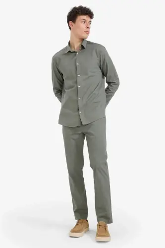 Regular Fit Normal Kesim Yazlık Düz Paça Chino Kanvas Pantolon-Haki - 1