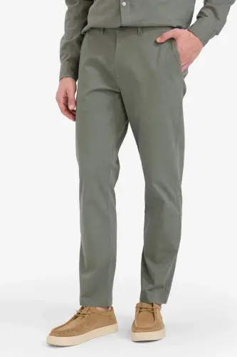 Regular Fit Normal Kesim Yazlık Düz Paça Chino Kanvas Pantolon-Haki - 4