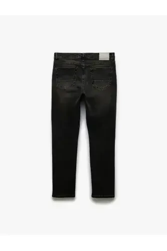 Normal Waist Belted Cotton Pocket Detailed Slim Fit Jean Pants - 5