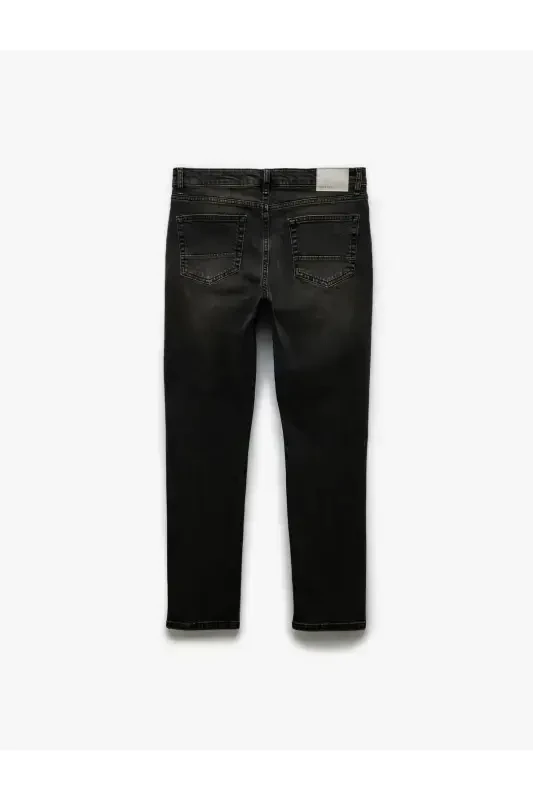 Normal Waist Belted Cotton Pocket Detailed Slim Fit Jean Pants - 5