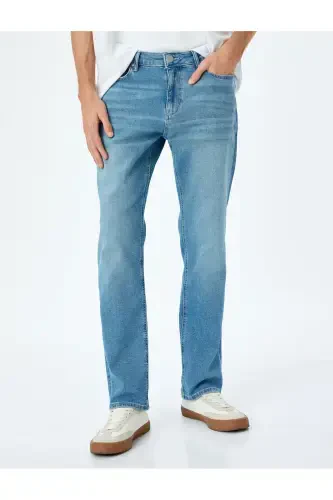 Normal Waist Buttoned Cotton Straight Fit Jeans - 3