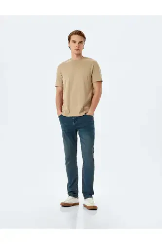 Normal Waist Cotton Pocketed Slim Fit Jean Pants - - 1