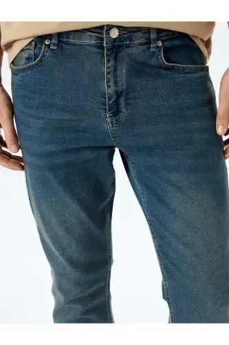 Normal Waist Cotton Pocketed Slim Fit Jean Pants - - 5