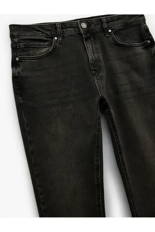 Нормальная Посадка Хлопок Карман Детальный Приталенный Джинсовые Брюки - 6