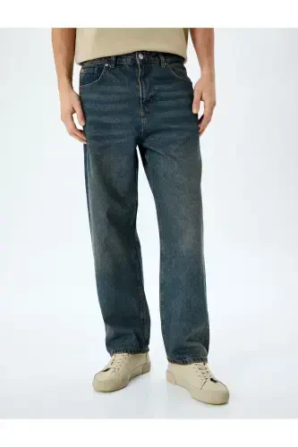 Нормальная Посадка Хлопок Мешковатые Джинсы-Петроль - 3