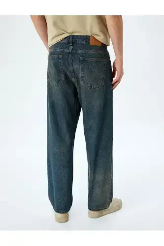 Нормальная Посадка Хлопок Мешковатые Джинсы-Петроль - 4