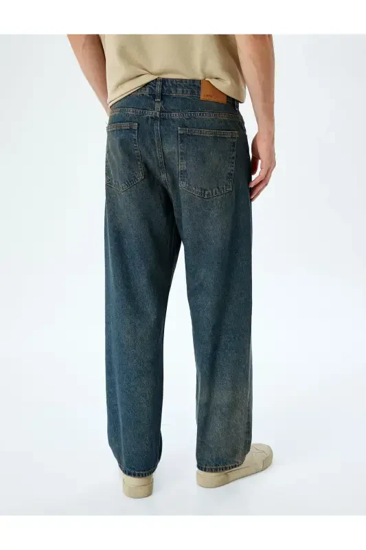 Нормальная Посадка Хлопок Мешковатые Джинсы-Петроль - 4